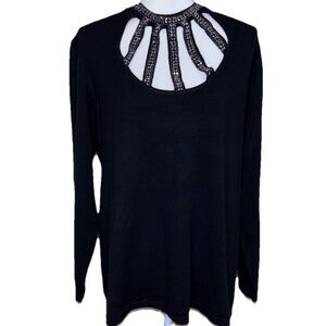 PLUS SIZE OLIVER O.  EMBELLISHED RHINESTONE CAGED CUTOUT SWEATER PULLOVER 3X